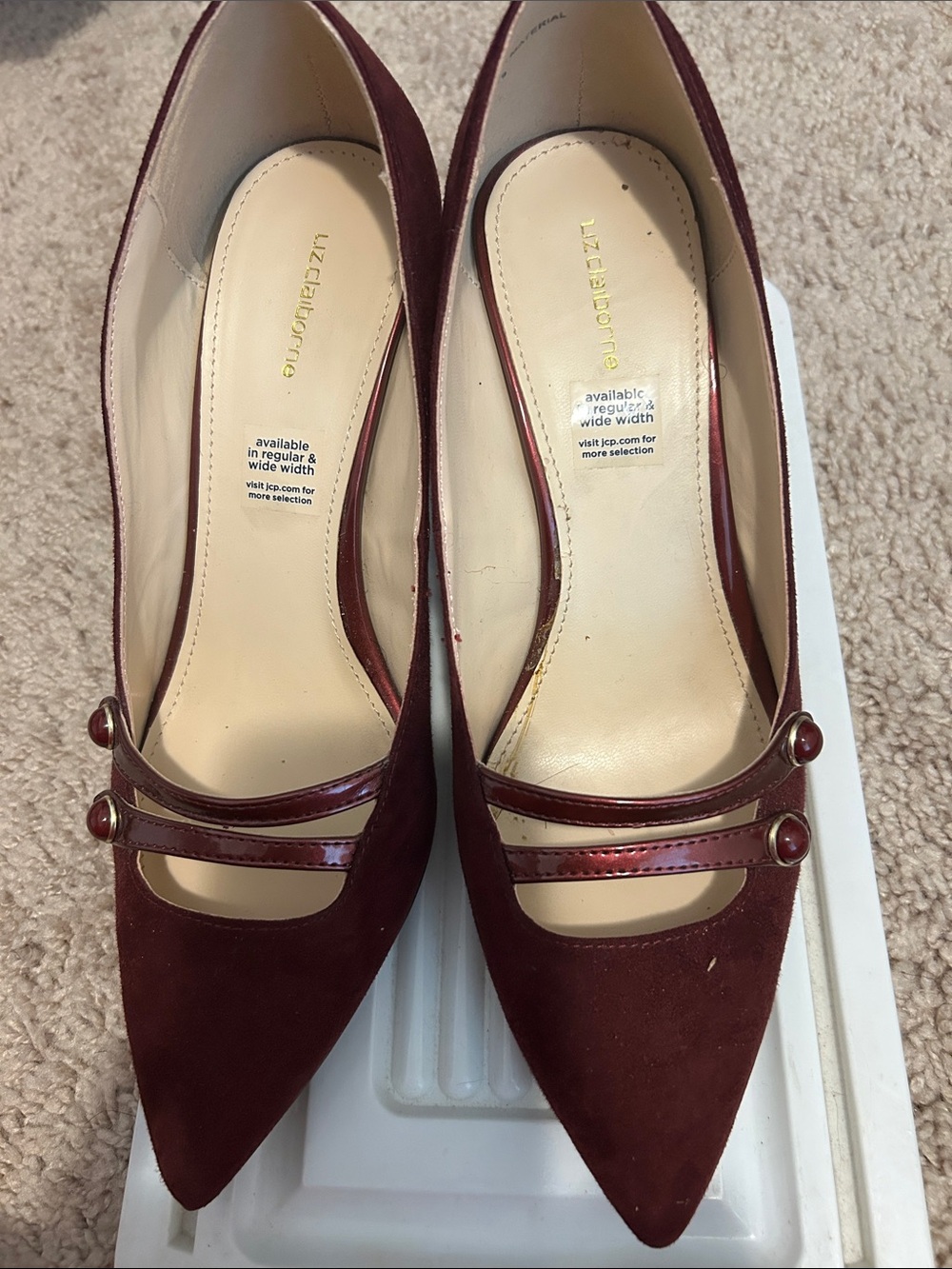 Liz Claiborne Wine Red Pointed-Toe Suede Pumps with Strap Detail